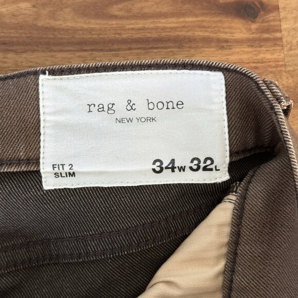 Rag & Bone Jeans Mens 34x32 Brown Fit 2 Slim Travel Preppy Casual Pants - Picture 10 of 14
